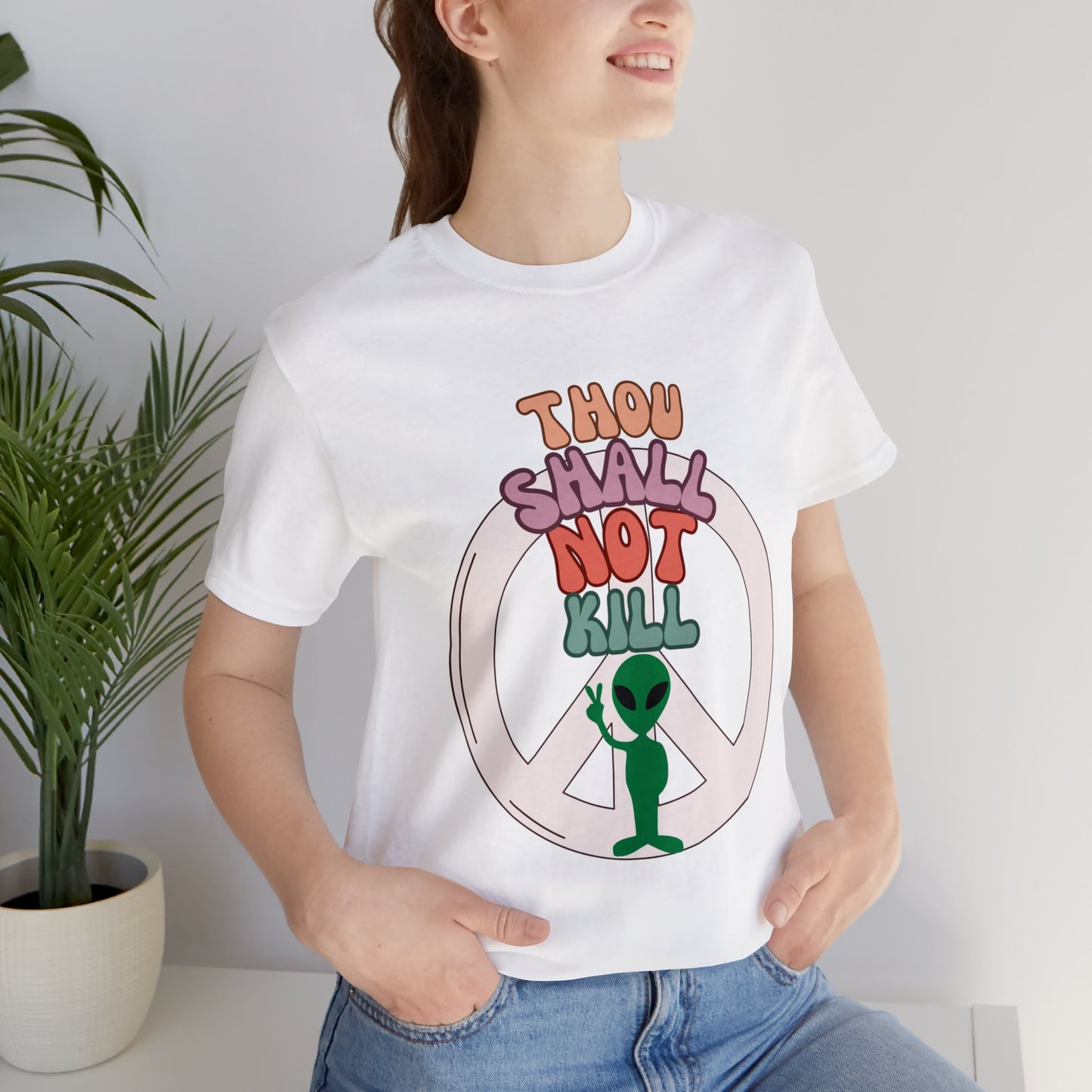 Thou Shall Not Kill - Alien Peace Sign - Short Sleeve Tee