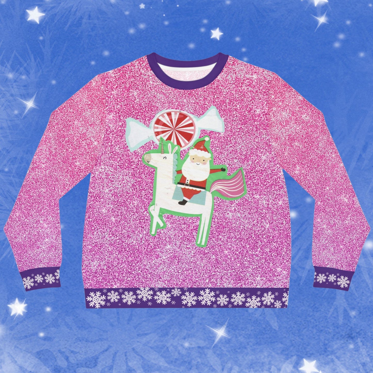 Santa on a Unicorn Pink Sparkle Ugly Christmas Sweatshirt