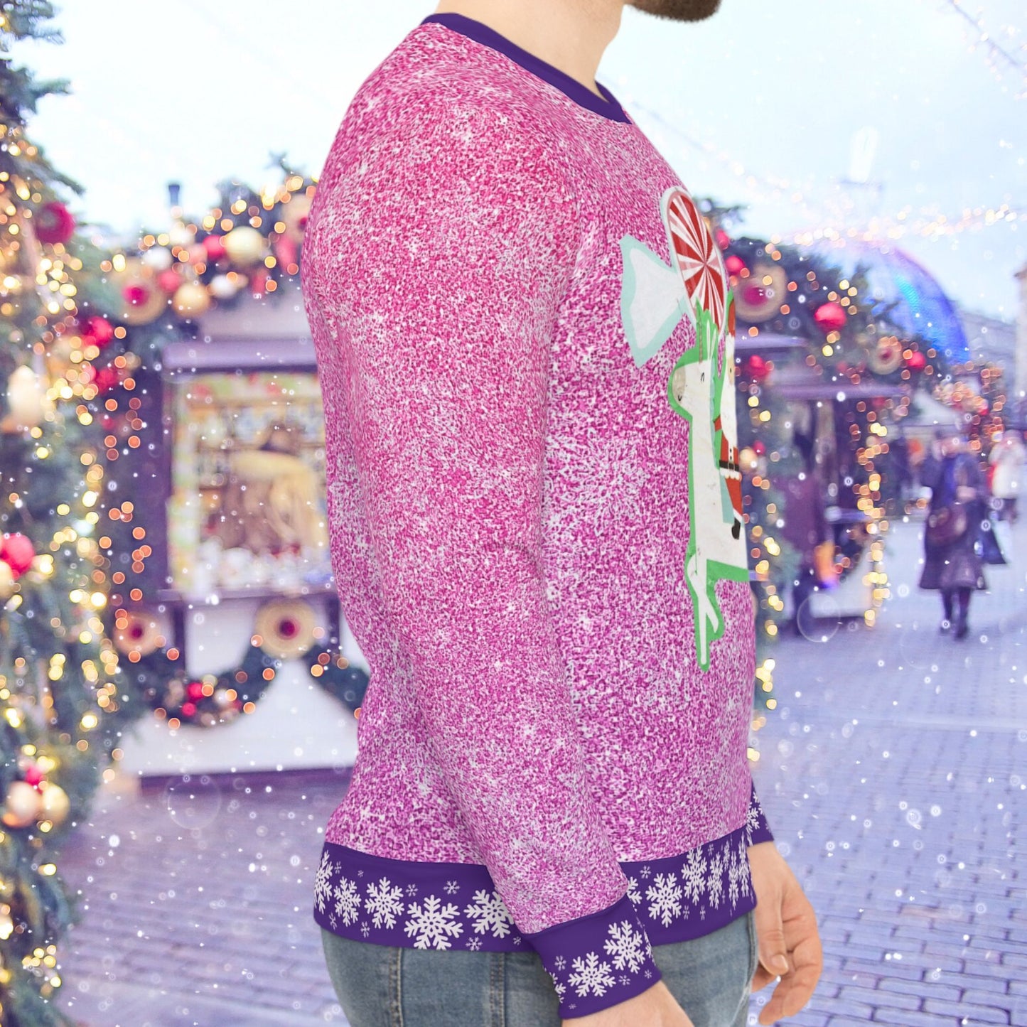 Santa on a Unicorn Pink Sparkle Ugly Christmas Sweatshirt