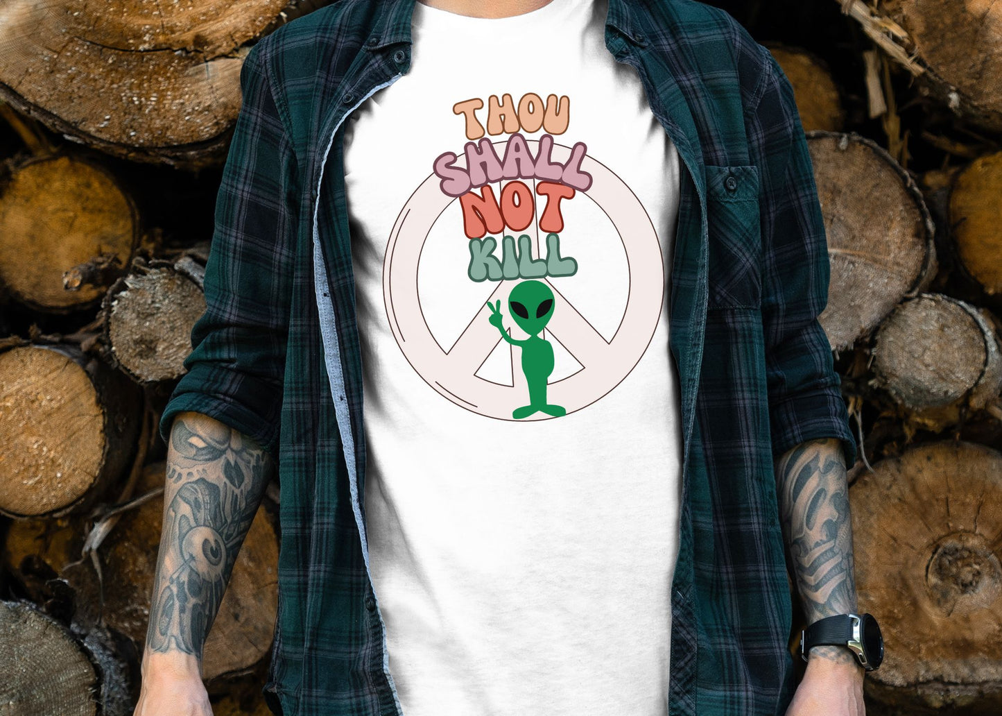 Thou Shall Not Kill - Alien Peace Sign - Short Sleeve Tee