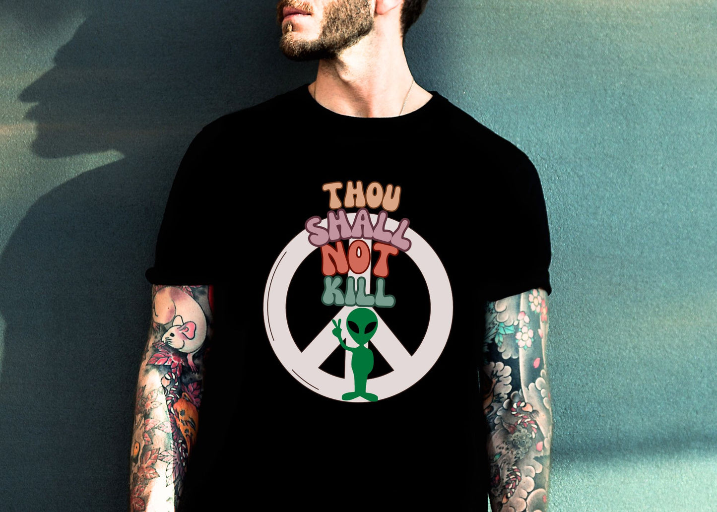 Thou Shall Not Kill - Alien Peace Sign - Short Sleeve Tee