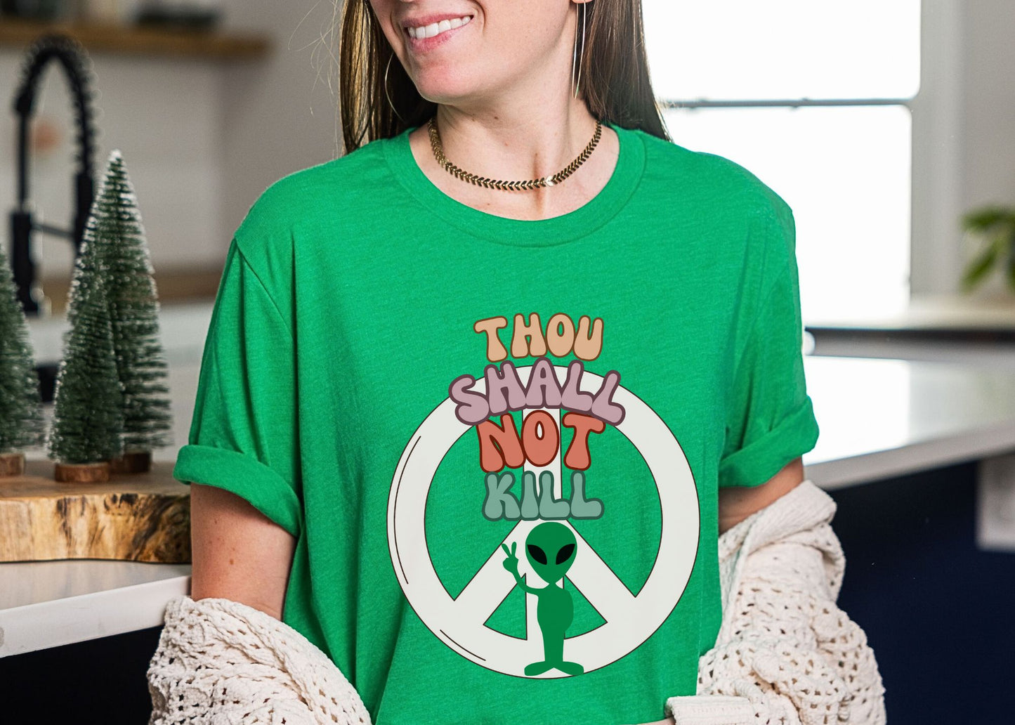 Thou Shall Not Kill - Alien Peace Sign - Short Sleeve Tee