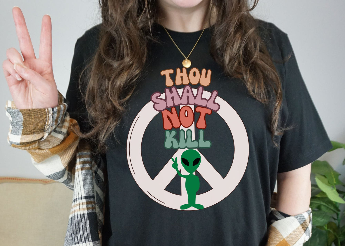 Thou Shall Not Kill - Alien Peace Sign - Short Sleeve Tee