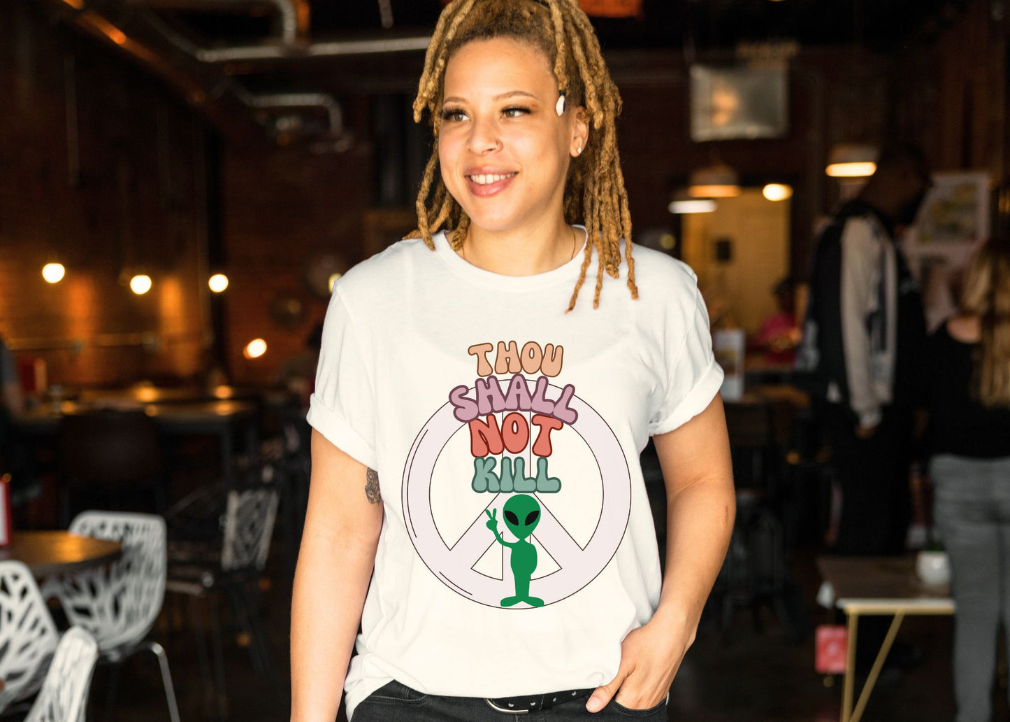 Thou Shall Not Kill - Alien Peace Sign - Short Sleeve Tee