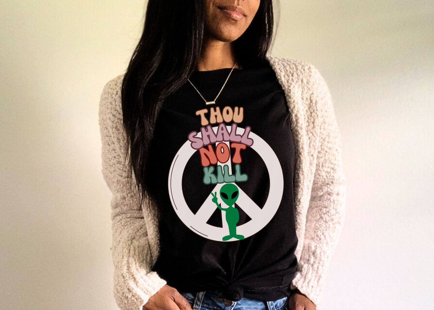 Thou Shall Not Kill - Alien Peace Sign - Short Sleeve Tee