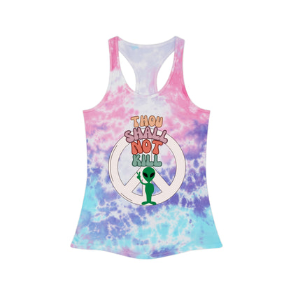 Thou Shall Not Kill Alien Peace Sign Tie Dye Racerback Tank Top