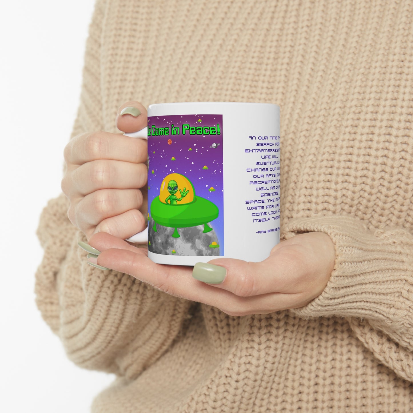 We Come In Peace Friendly Alien Ceramic Mug 11oz