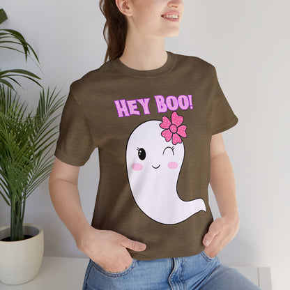 Hey Boo! Cute Ghost Unisex Jersey Short Sleeve Tee