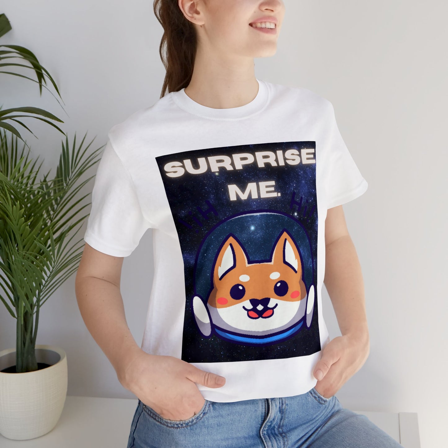 Surprise Me Space Dog Unisex Jersey Short Sleeve Tee