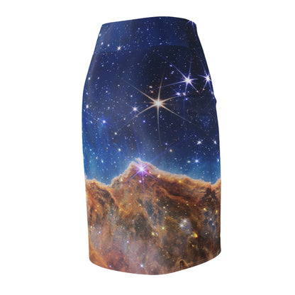 Intergalactic Women's Pencil Skirt - Cosmic Cliffs in the Carina Nebula - JWST