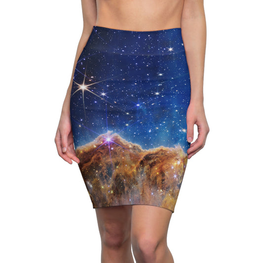 Intergalactic Women's Pencil Skirt - Cosmic Cliffs in the Carina Nebula - JWST