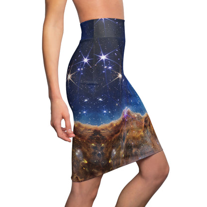 Intergalactic Women's Pencil Skirt - Cosmic Cliffs in the Carina Nebula - JWST