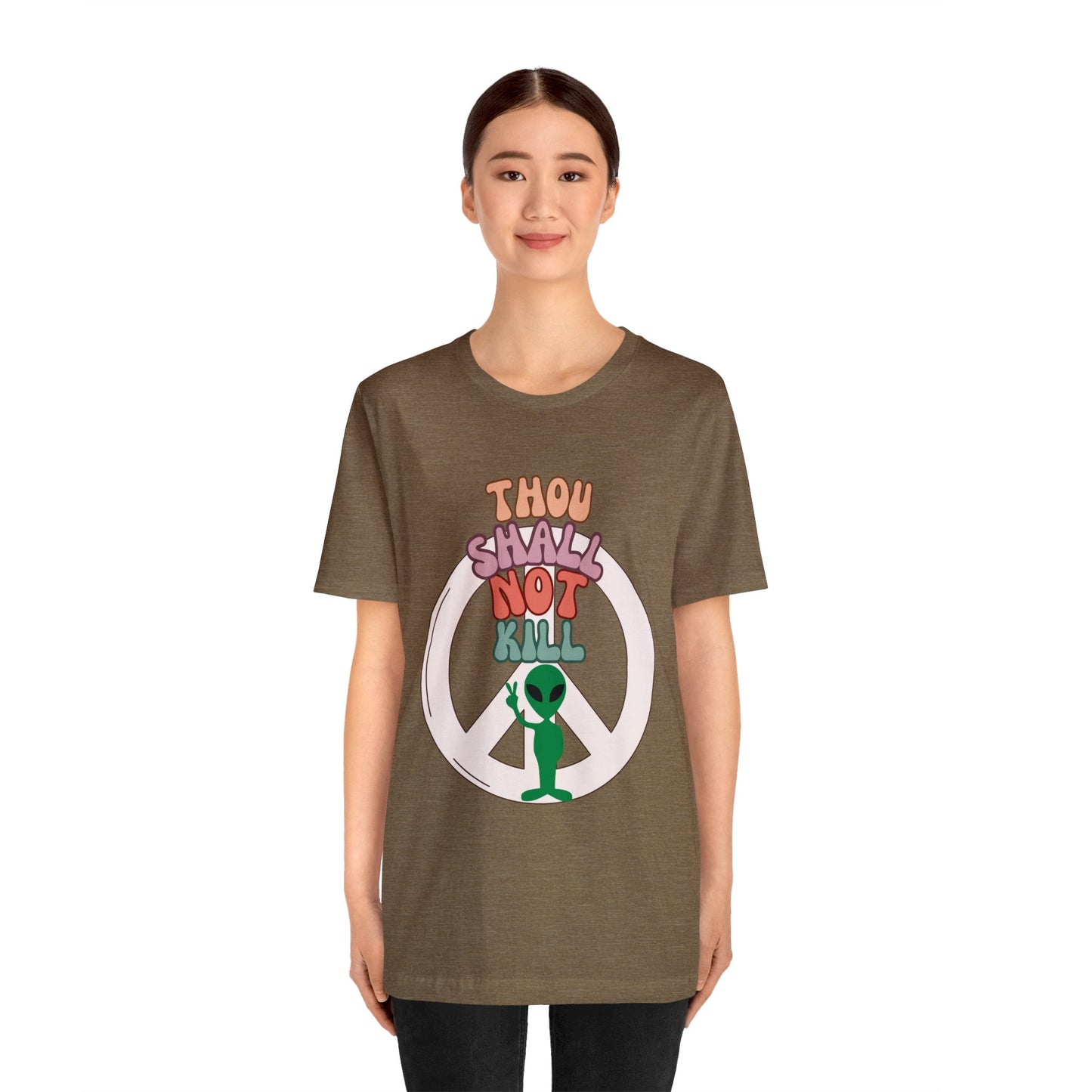 Thou Shall Not Kill - Alien Peace Sign Unisex Jersey Short Sleeve Tee