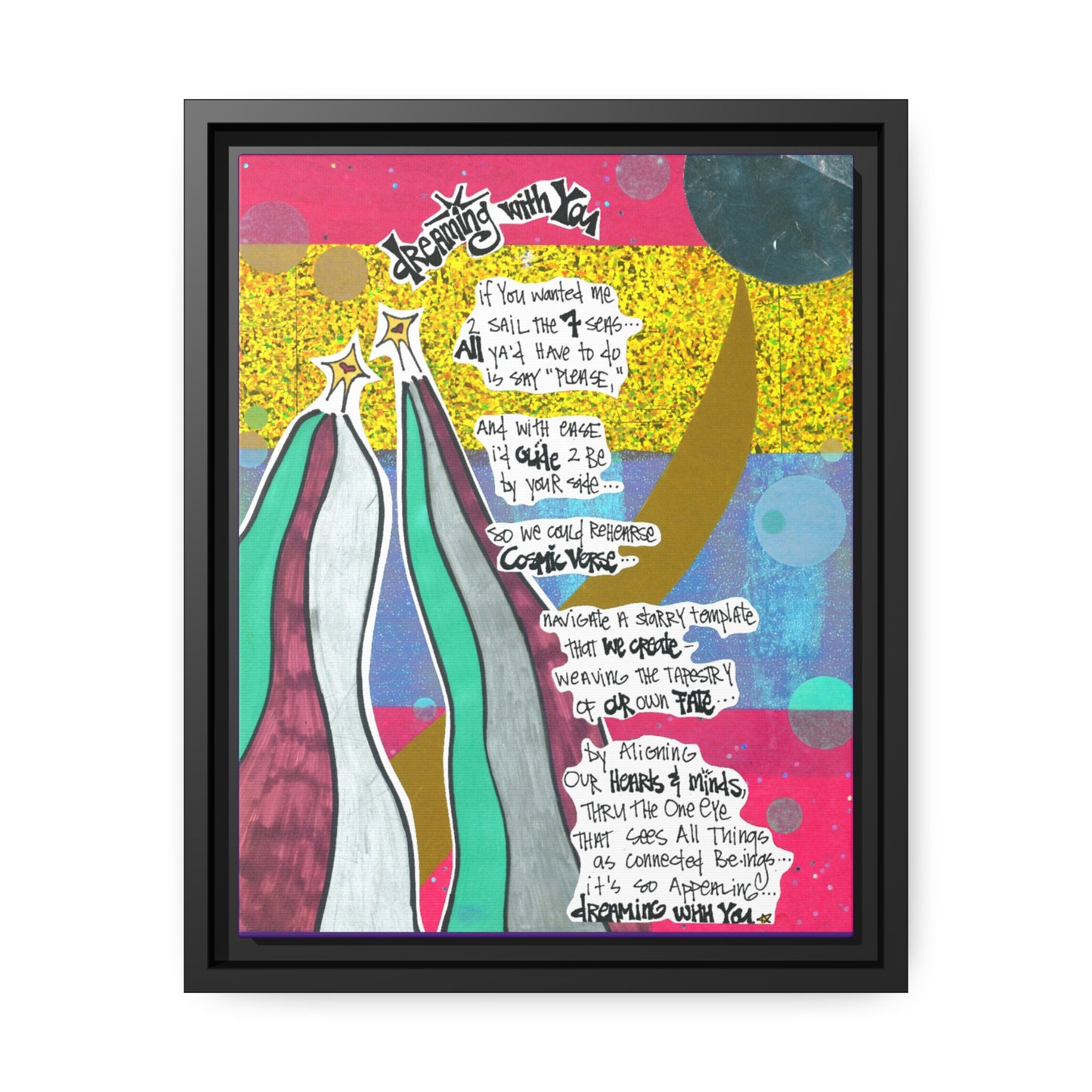 Dreaming With You - NCF Art - Pen, Colored Marker, Matte Canvas, Black Frame