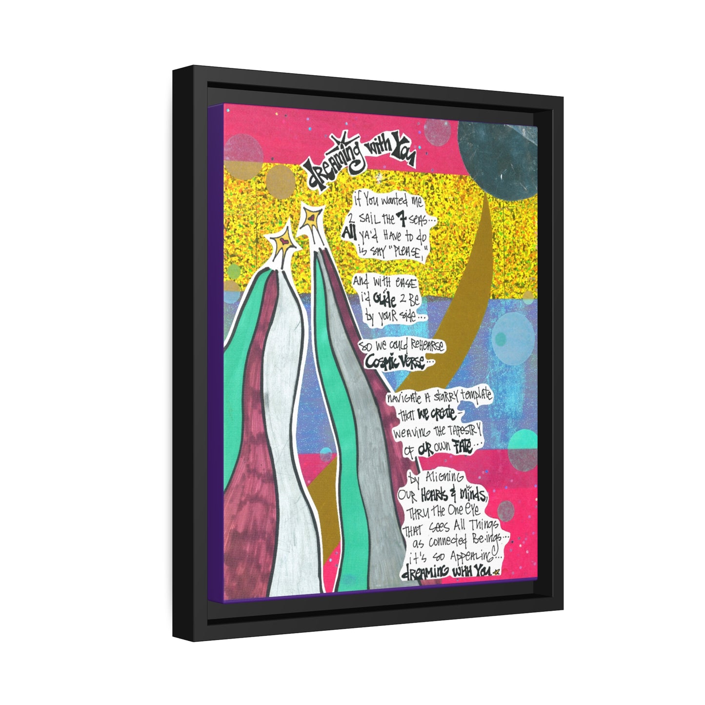 Dreaming With You - NCF Art - Pen, Colored Marker, Matte Canvas, Black Frame