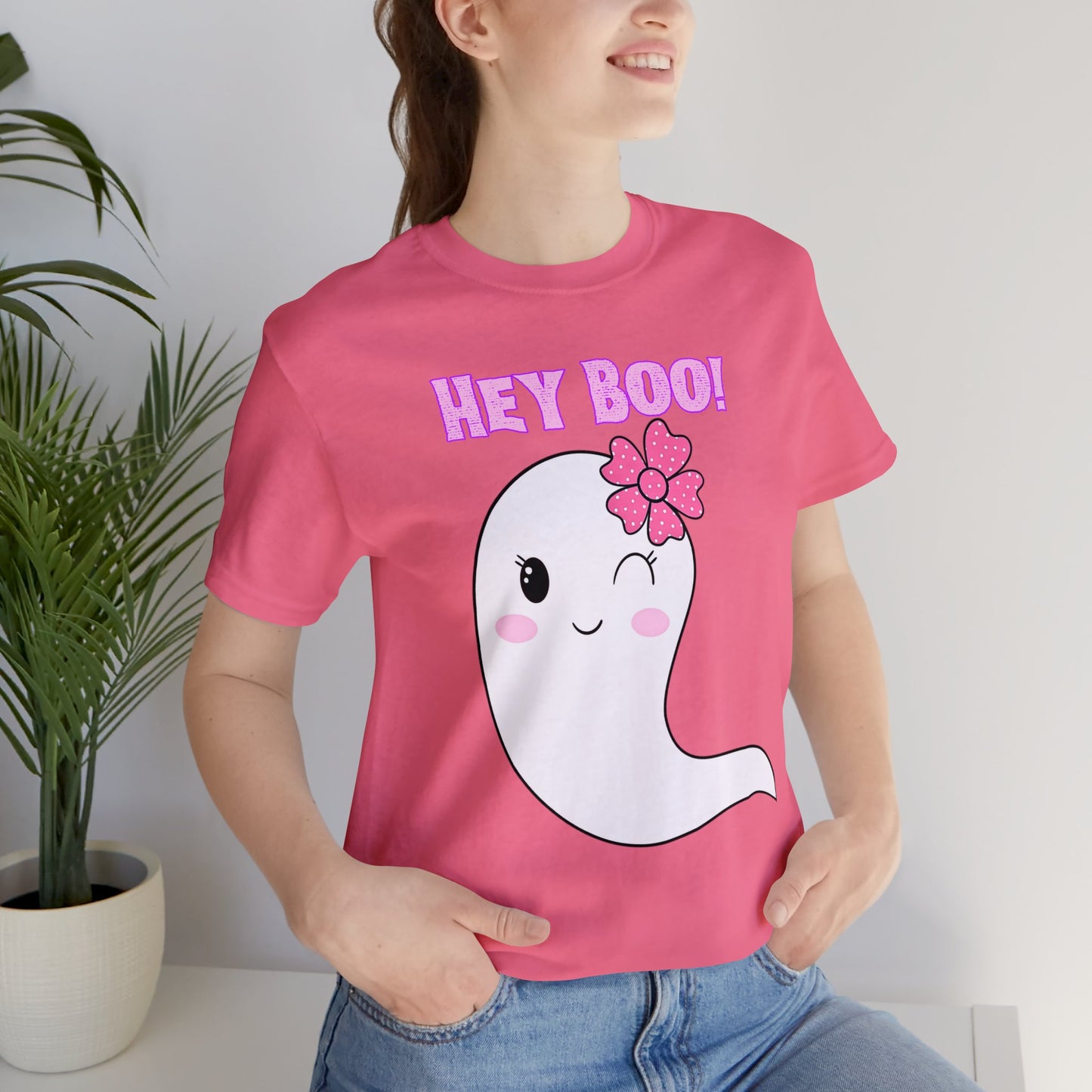 Hey Boo! Cute Ghost Unisex Jersey Short Sleeve Tee