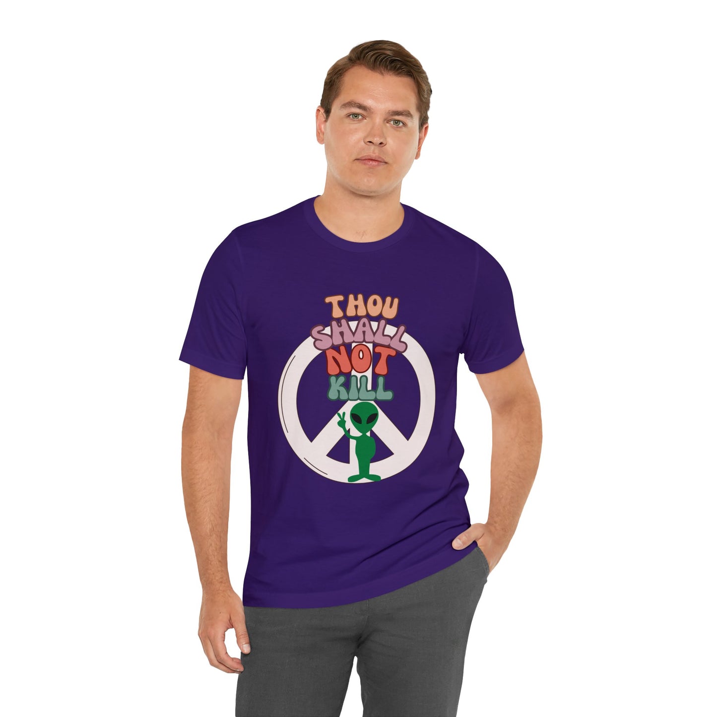 Thou Shall Not Kill - Alien Peace Sign Unisex Jersey Short Sleeve Tee