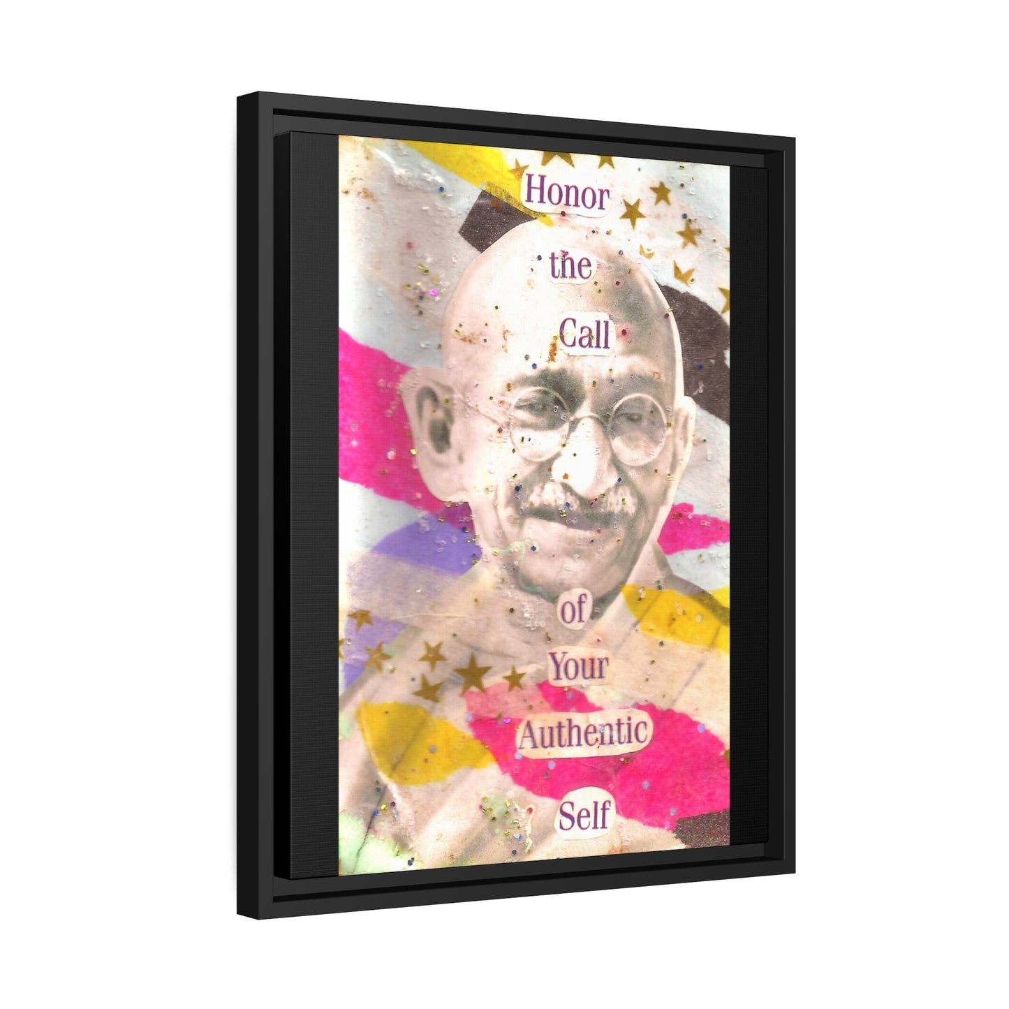 Honor The Call of Your Authentic Self - Gandhi - **ncf art** - Mixed Media Collage - Matte Canvas, Black Frame