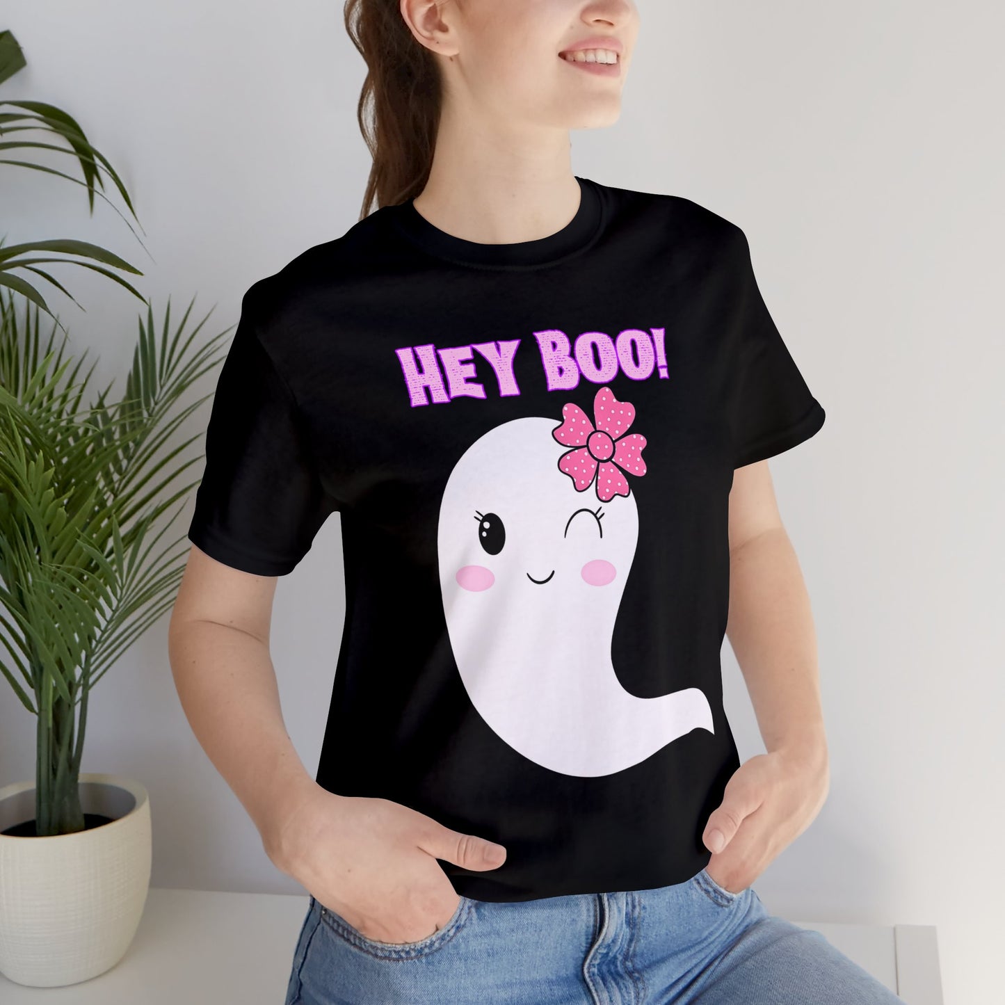 Hey Boo! Cute Ghost Unisex Jersey Short Sleeve Tee