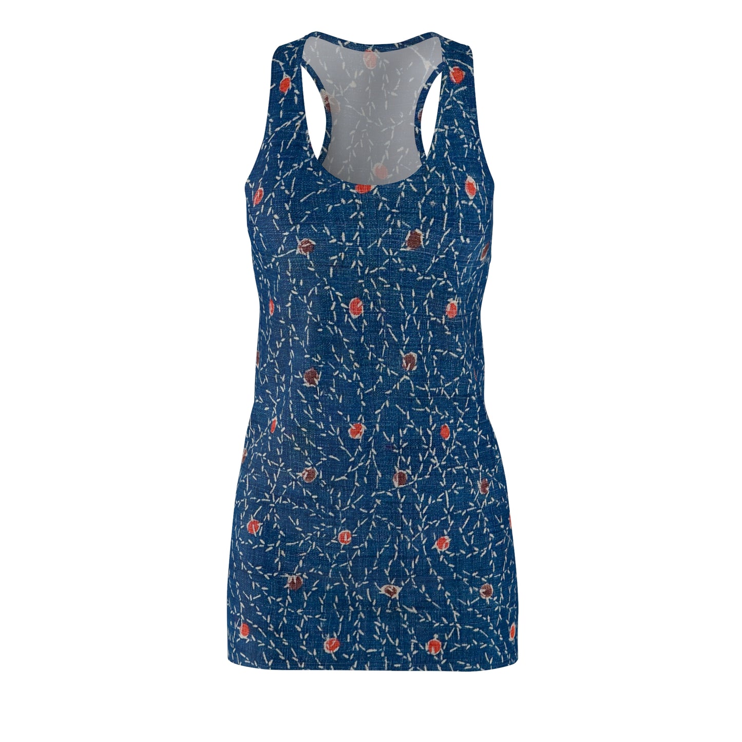 Blue Embroidered Floral Print Women's Racerback Dress