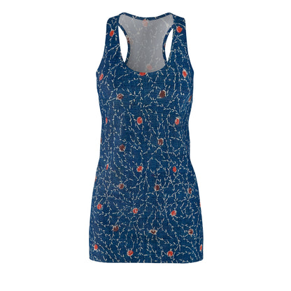 Blue Embroidered Floral Print Women's Racerback Dress