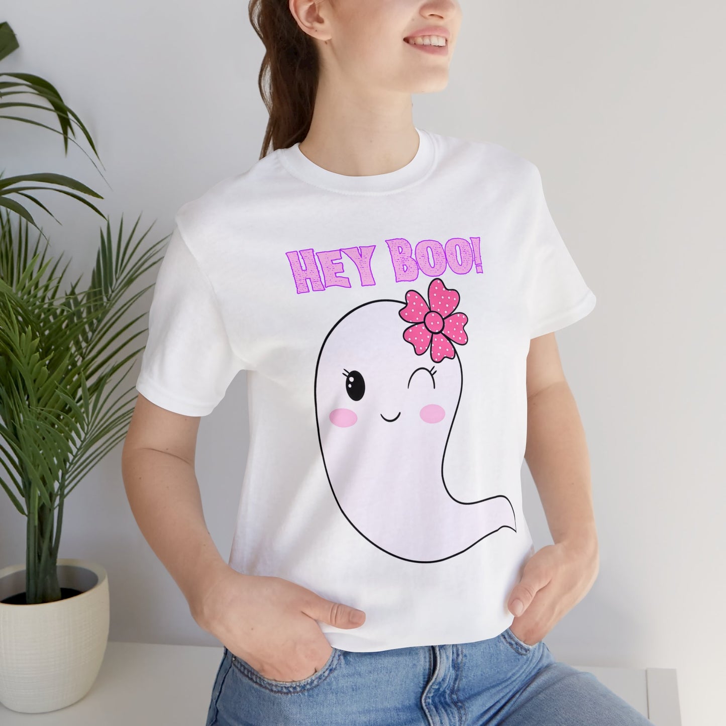 Hey Boo! Cute Ghost Unisex Jersey Short Sleeve Tee