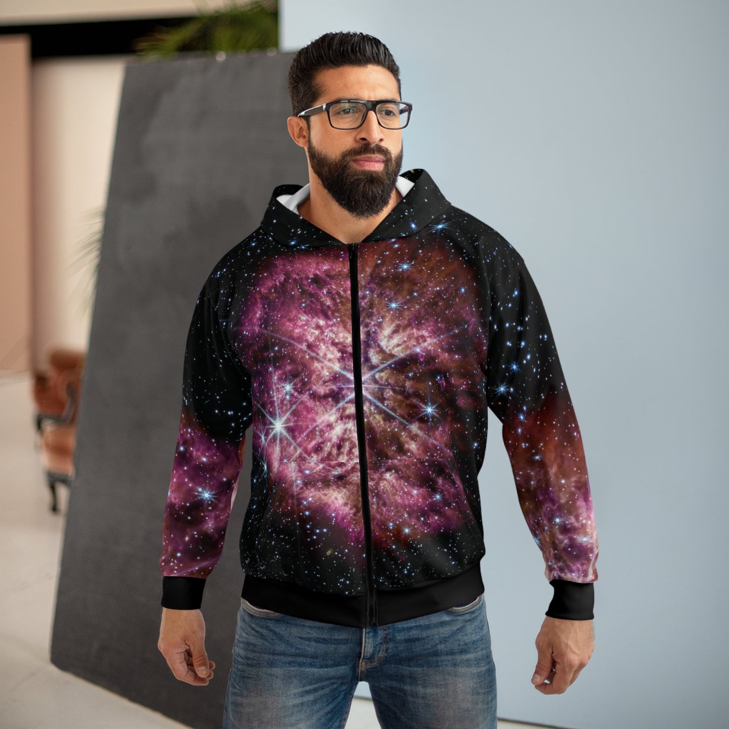 Galactic Unisex Zip Hoodie - Luminous Hot Star WR 124 - JWST