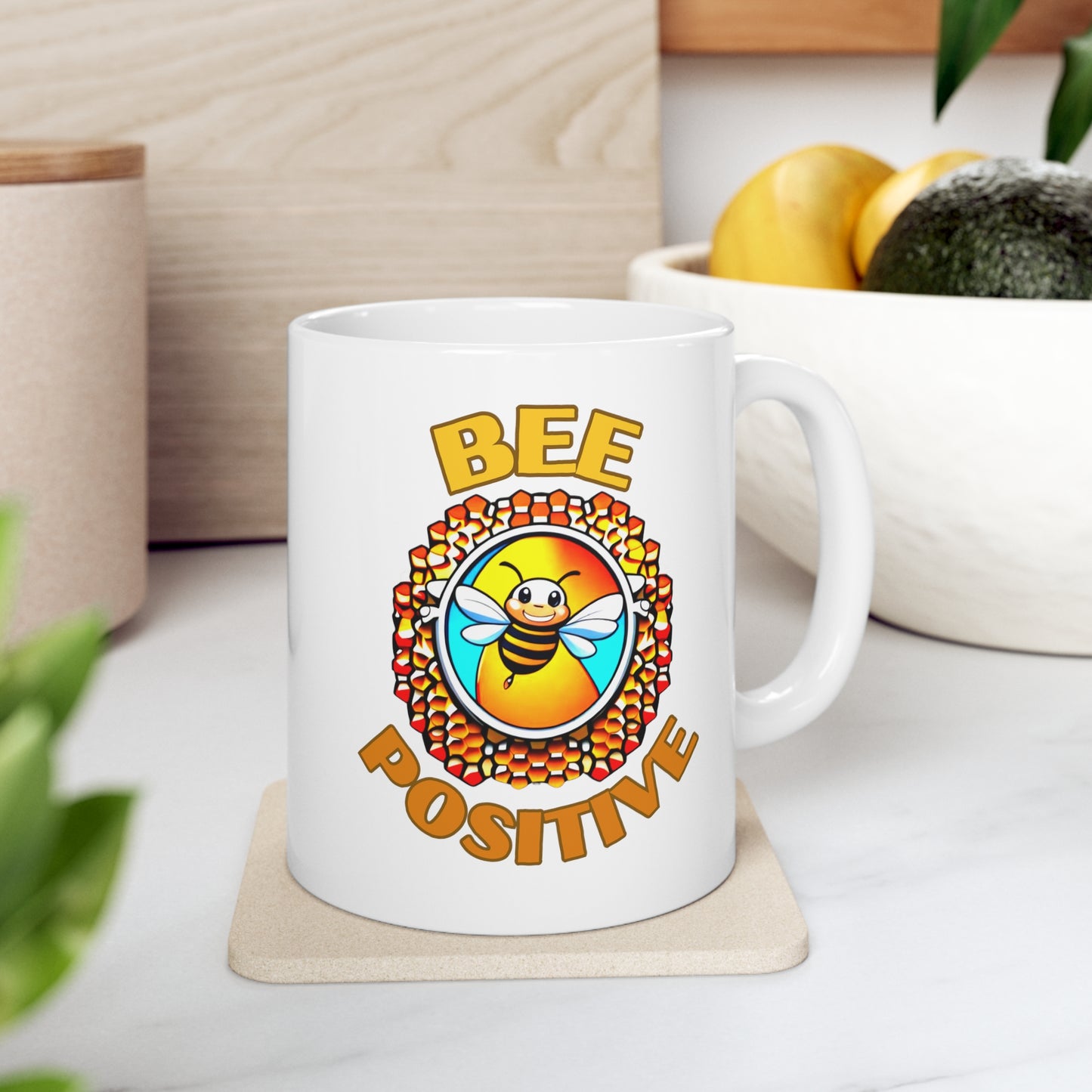 Bee Positive Happy Bee Ceramic Mug 11oz