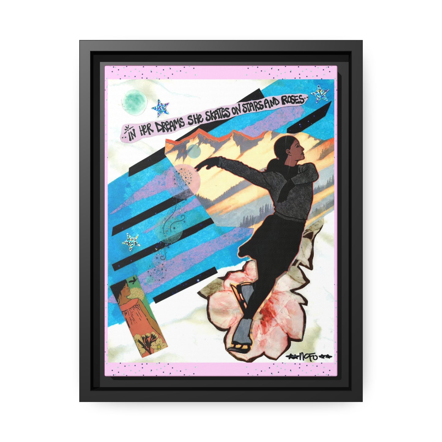 She Skates - **ncf art** - Mixed Media Collage - Matte Canvas, Black Frame