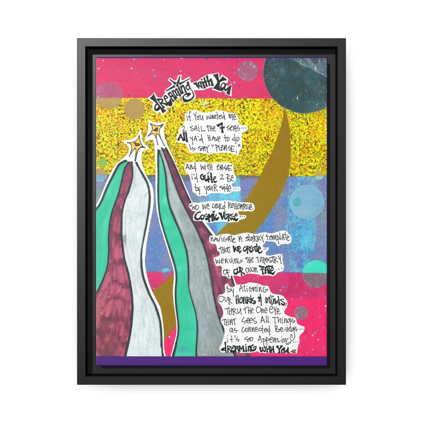 Dreaming With You - NCF Art - Pen, Colored Marker, Matte Canvas, Black Frame