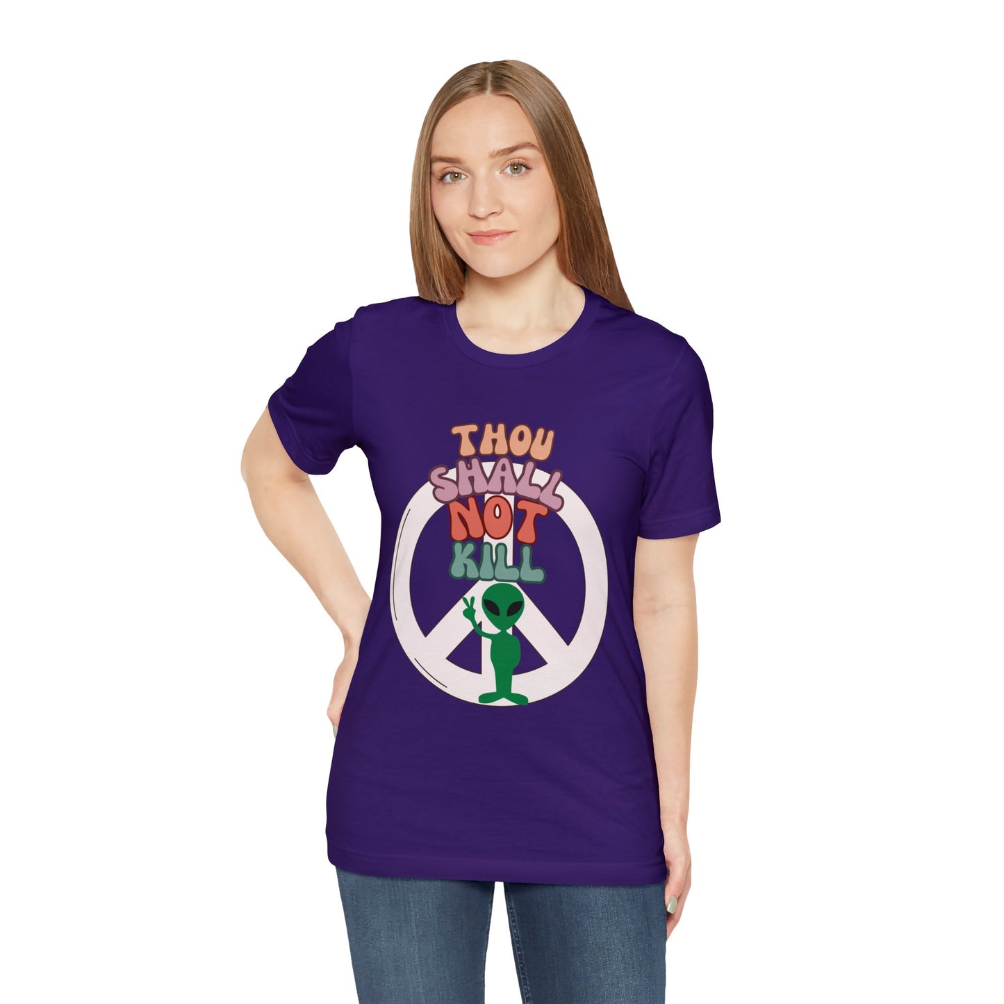 Thou Shall Not Kill - Alien Peace Sign Unisex Jersey Short Sleeve Tee