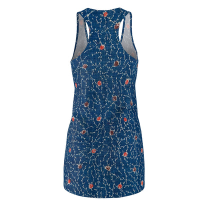 Blue Embroidered Floral Print Women's Racerback Dress