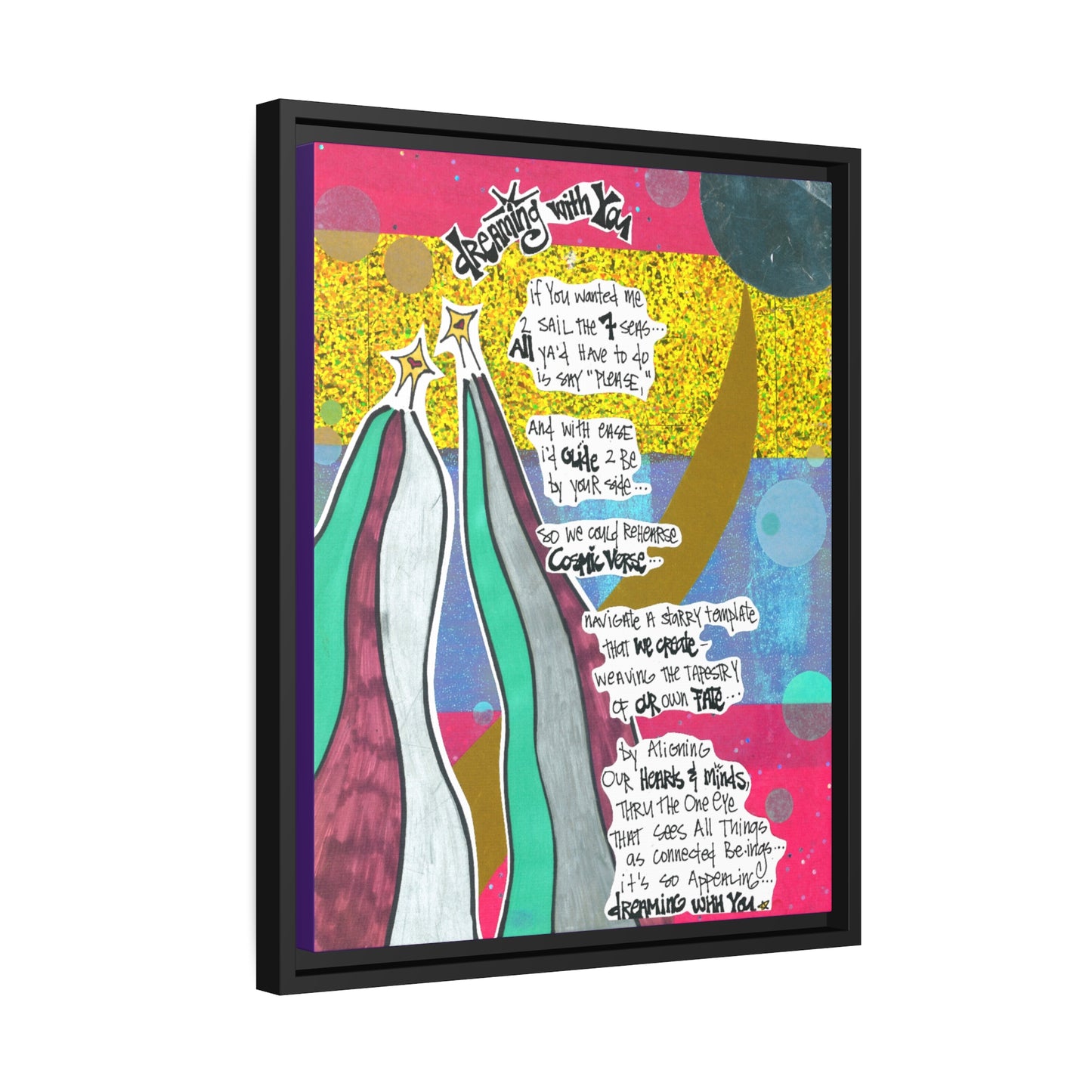 Dreaming With You - NCF Art - Pen, Colored Marker, Matte Canvas, Black Frame