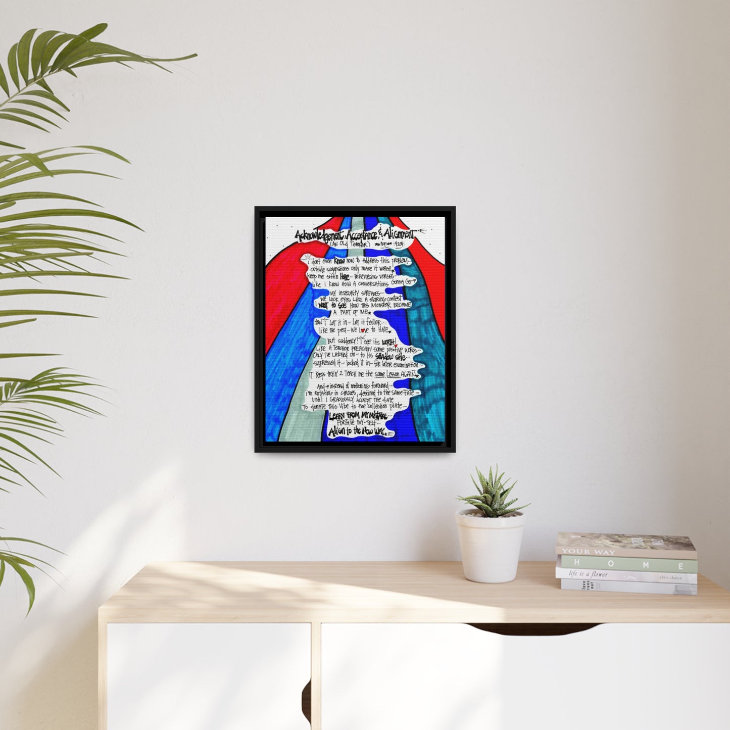 Acknowledgement Acceptance Alignment - **ncf art** - Pen, Colored Marker, Matte Canvas, Black Frame