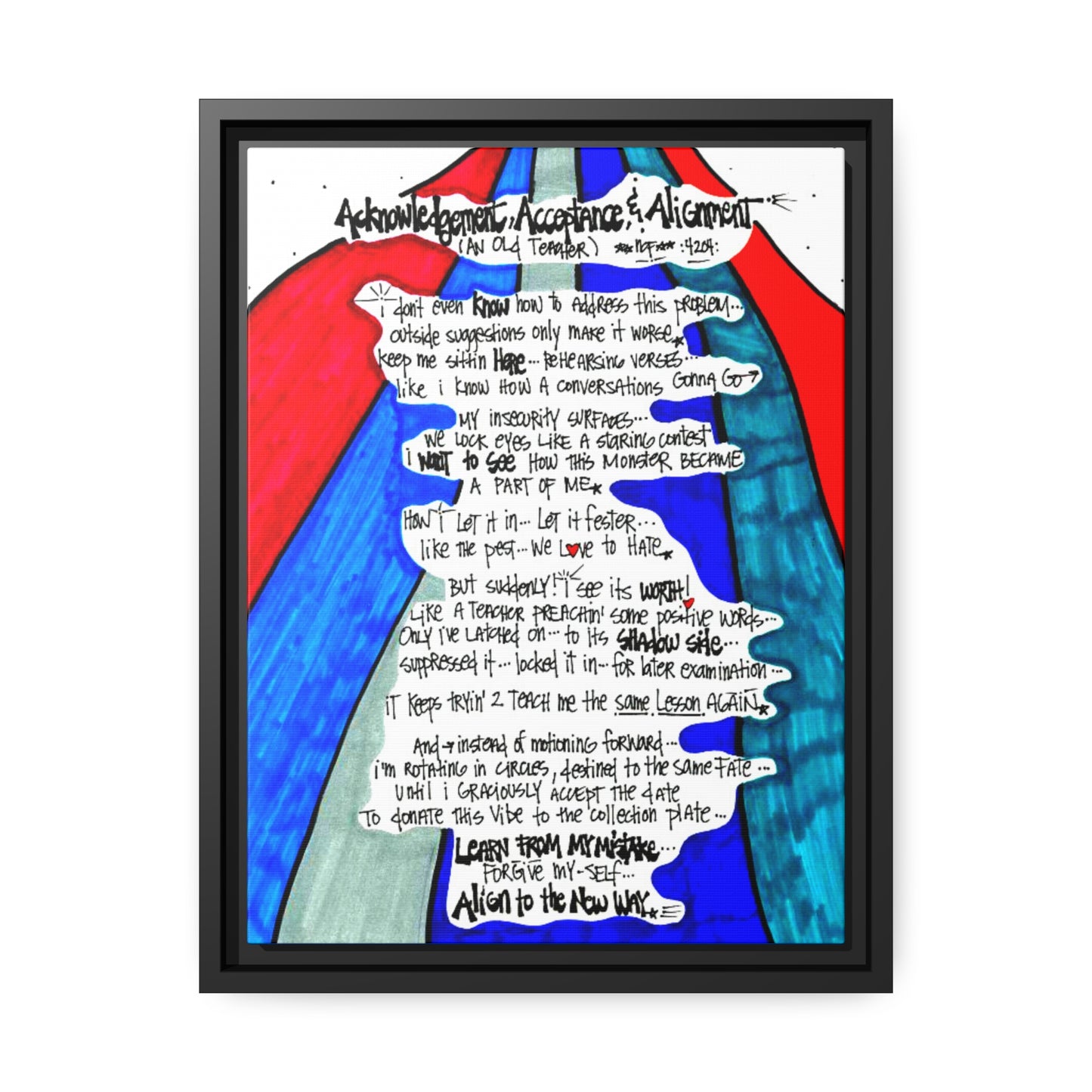 Acknowledgement Acceptance Alignment - **ncf art** - Pen, Colored Marker, Matte Canvas, Black Frame