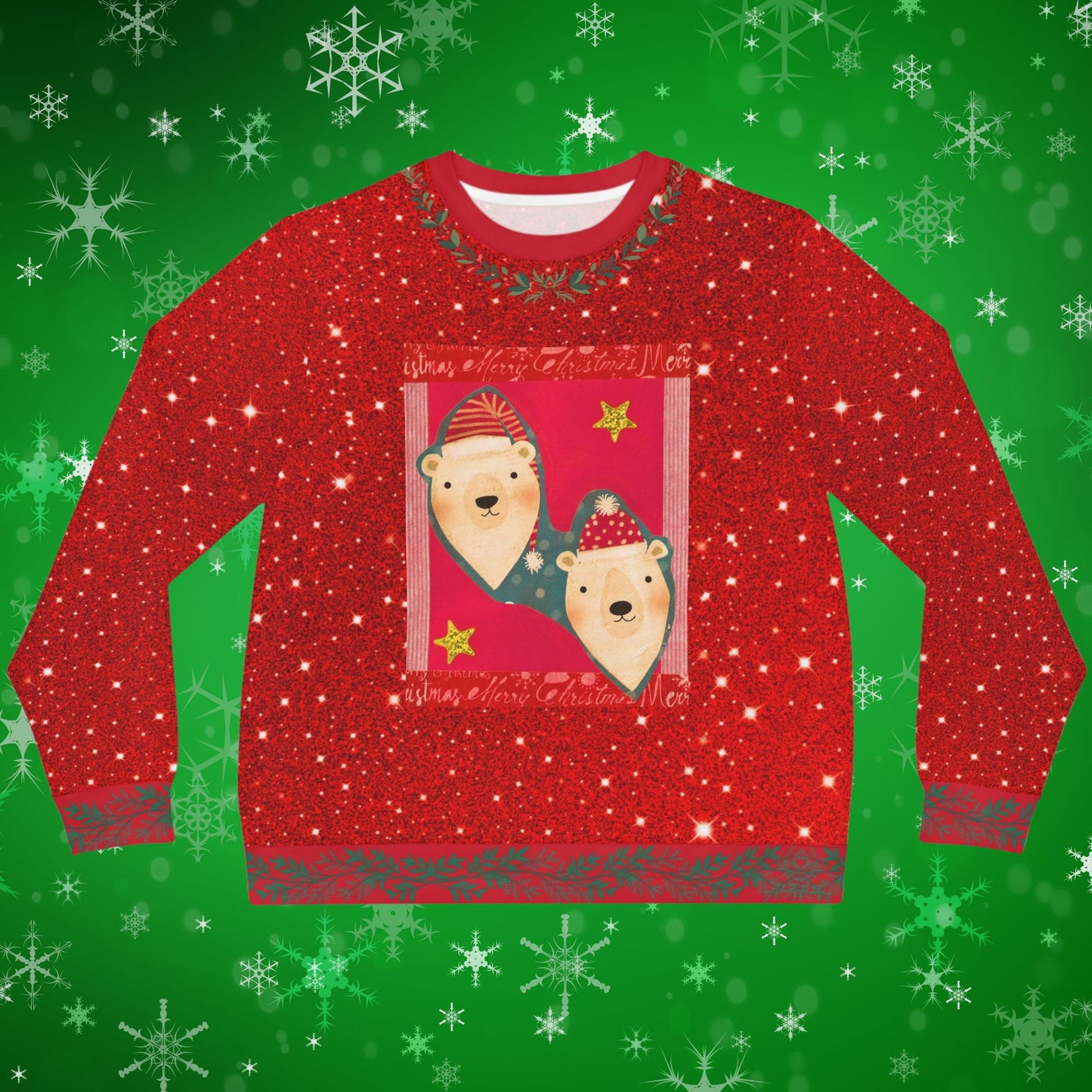 Bear Friends Red Sparkle Ugly Christmas Sweatshirt