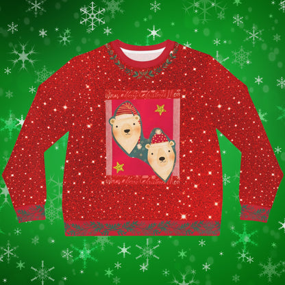 Bear Friends Red Sparkle Ugly Christmas Sweatshirt