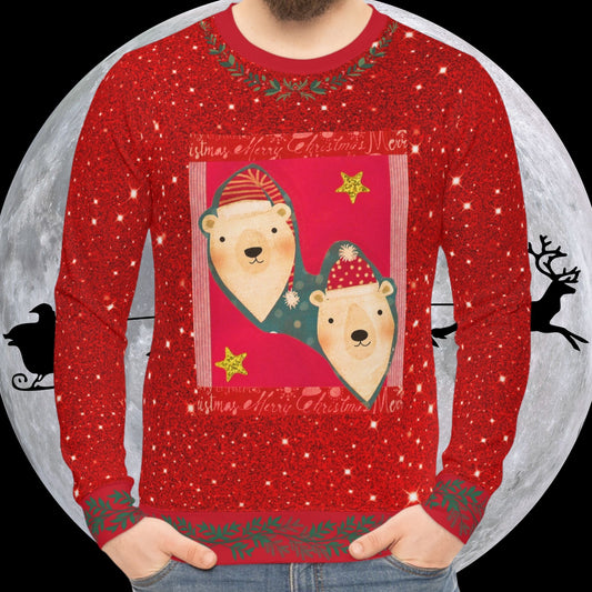 Bear Friends Red Sparkle Ugly Christmas Sweatshirt