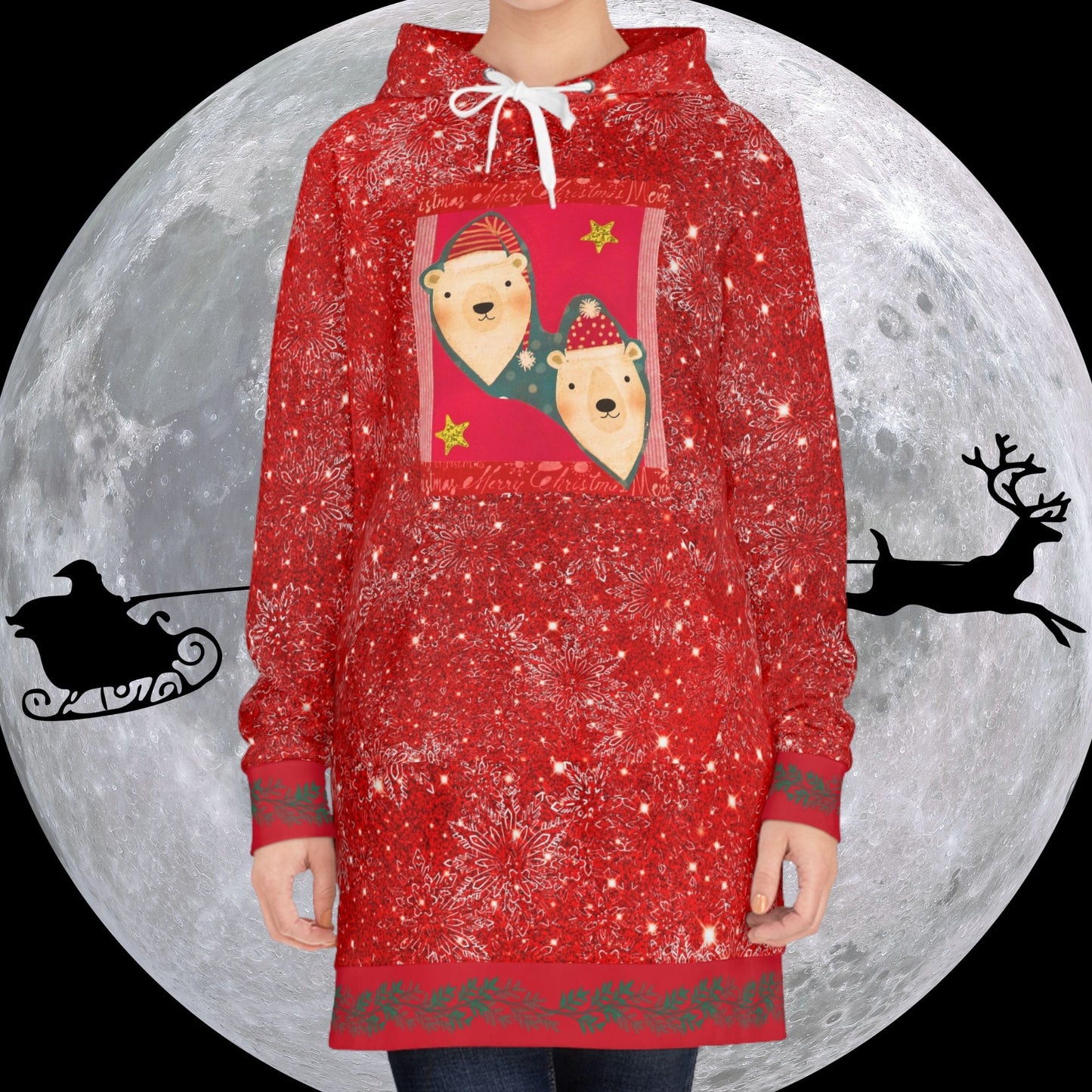 Bear Friends Red Sparkle Hoodie Dress