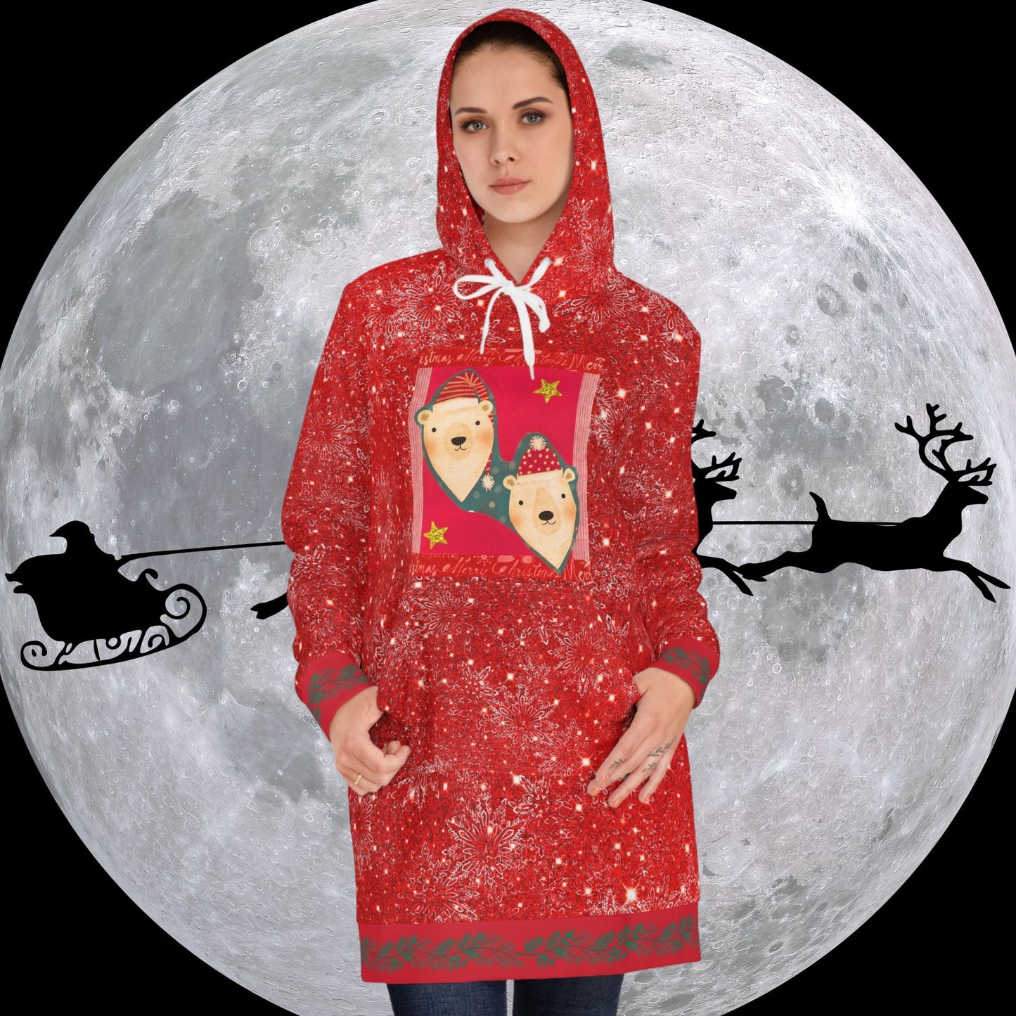 Bear Friends Red Sparkle Hoodie Dress