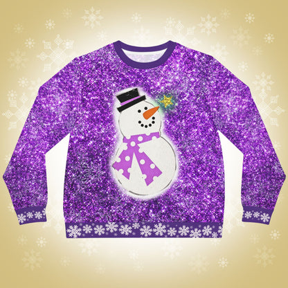 Cute Snowman Purple Sparkle Ugly Christmas Sweatshirt