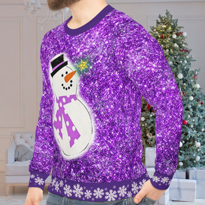 Cute Snowman Purple Sparkle Ugly Christmas Sweatshirt