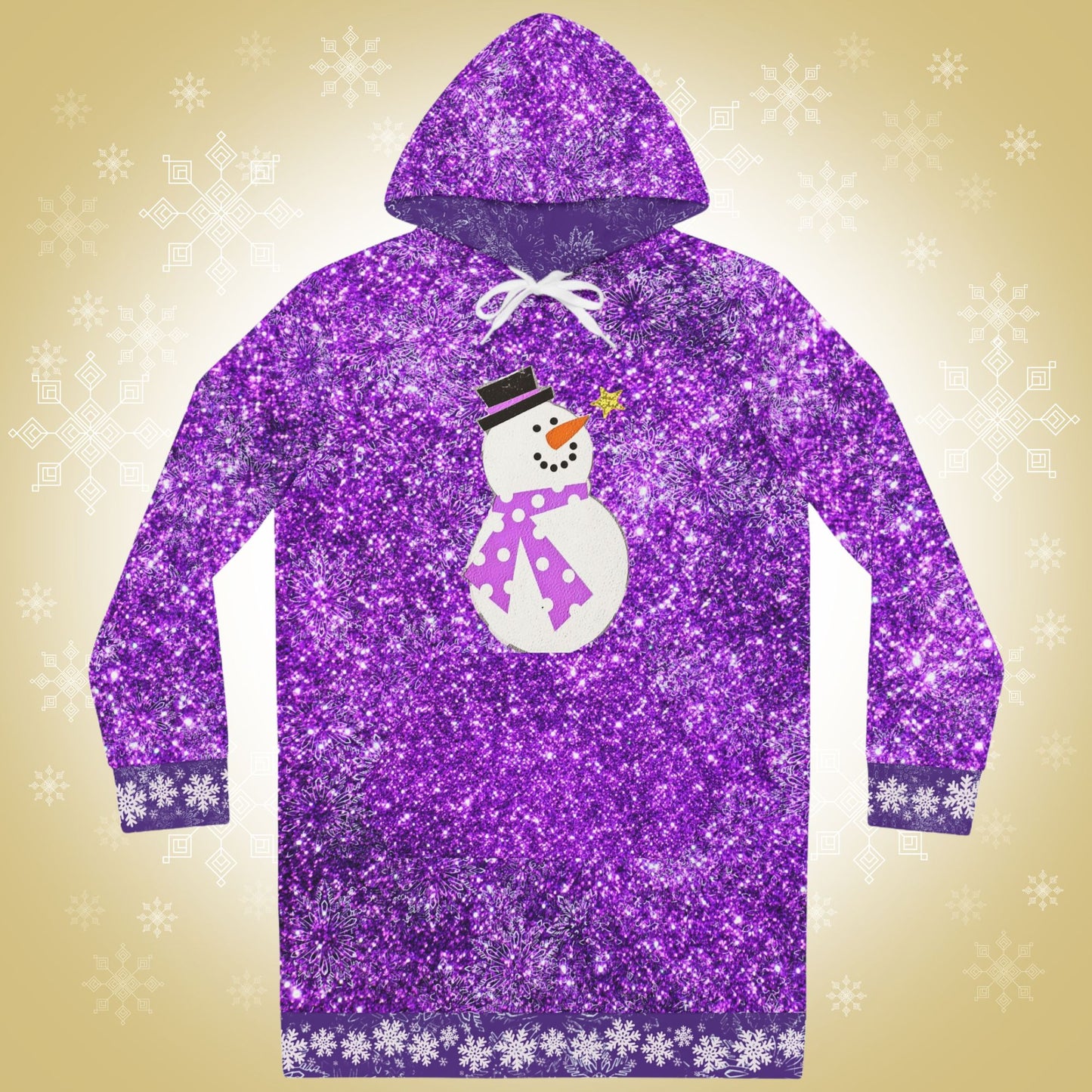 Cute Snowman Purple Sparkle Hoodie Dress