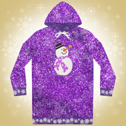 Cute Snowman Purple Sparkle Hoodie Dress