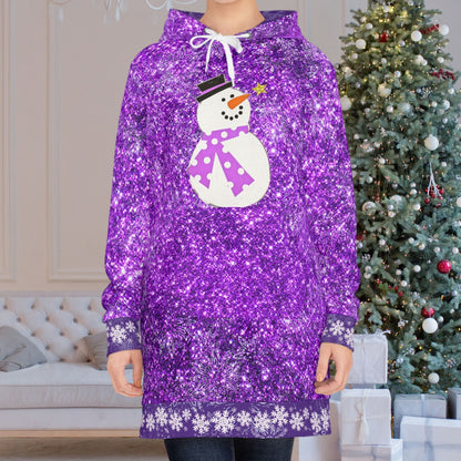 Cute Snowman Purple Sparkle Hoodie Dress