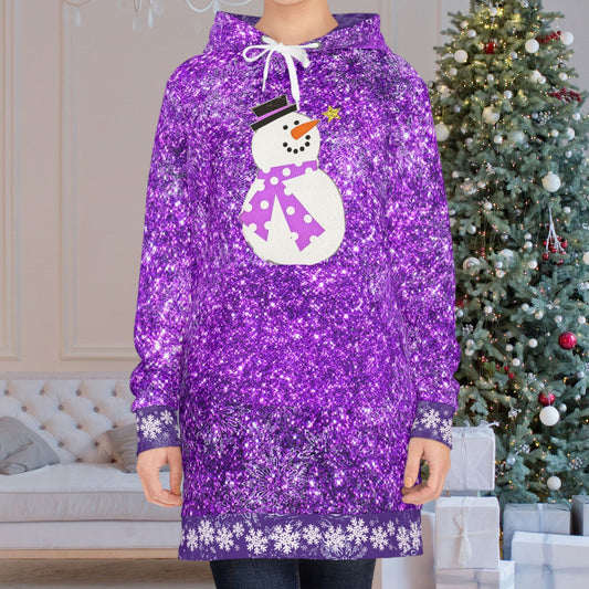 Cute Snowman Purple Sparkle Hoodie Dress