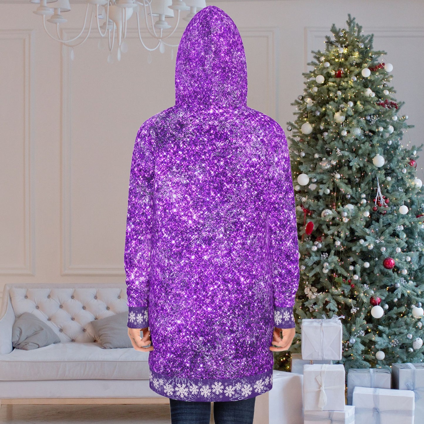 Cute Snowman Purple Sparkle Hoodie Dress