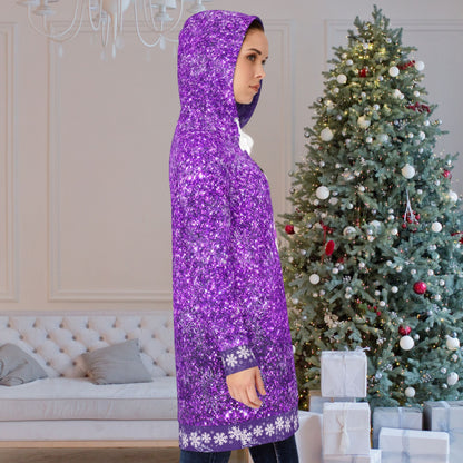 Cute Snowman Purple Sparkle Hoodie Dress