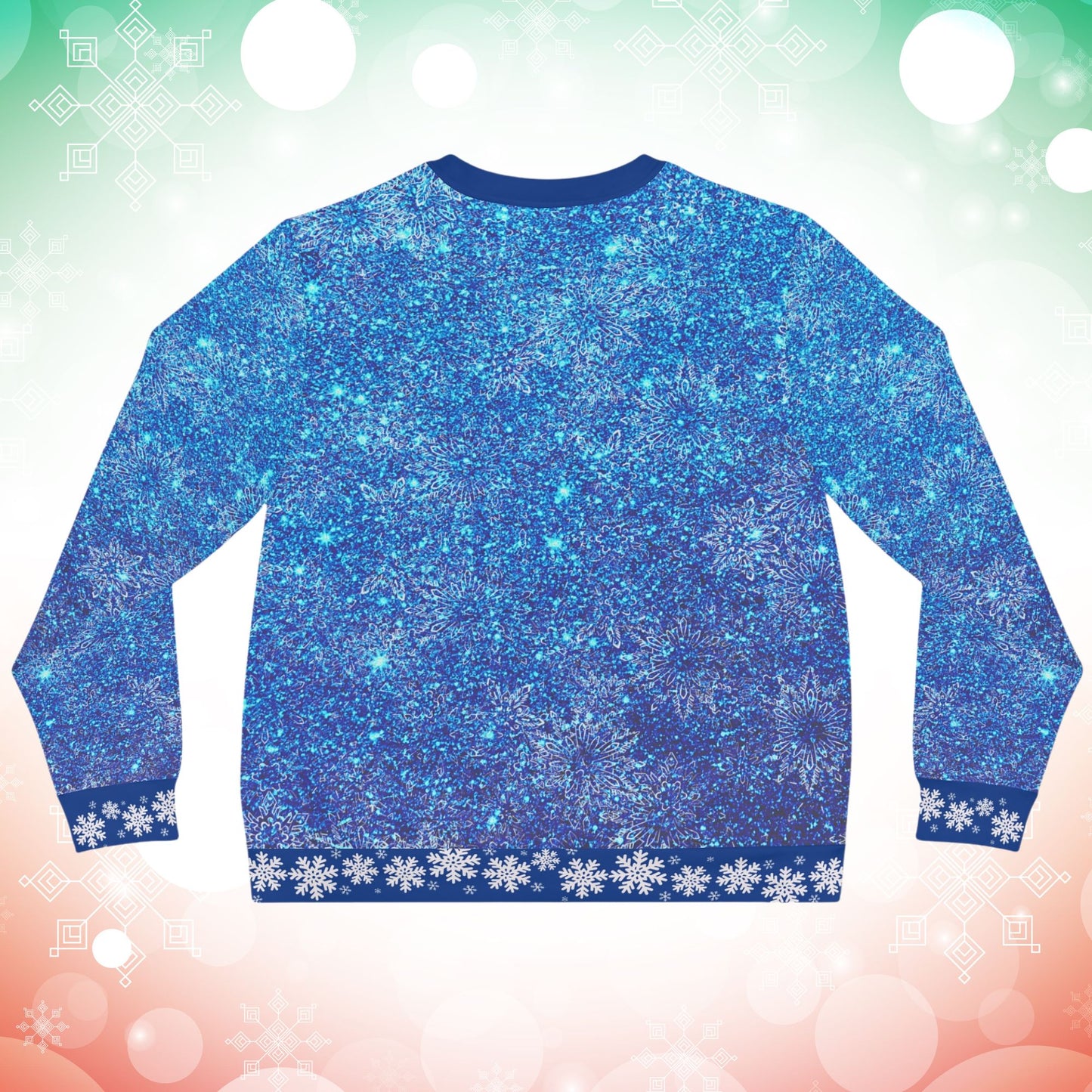 Happy Santa on a Unicorn on a UFO Blue Sparkle Ugly Christmas Sweatshirt