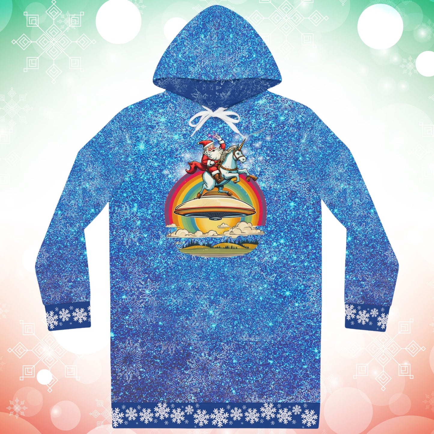 Happy Santa on a Unicorn on a UFO Hoodie Dress